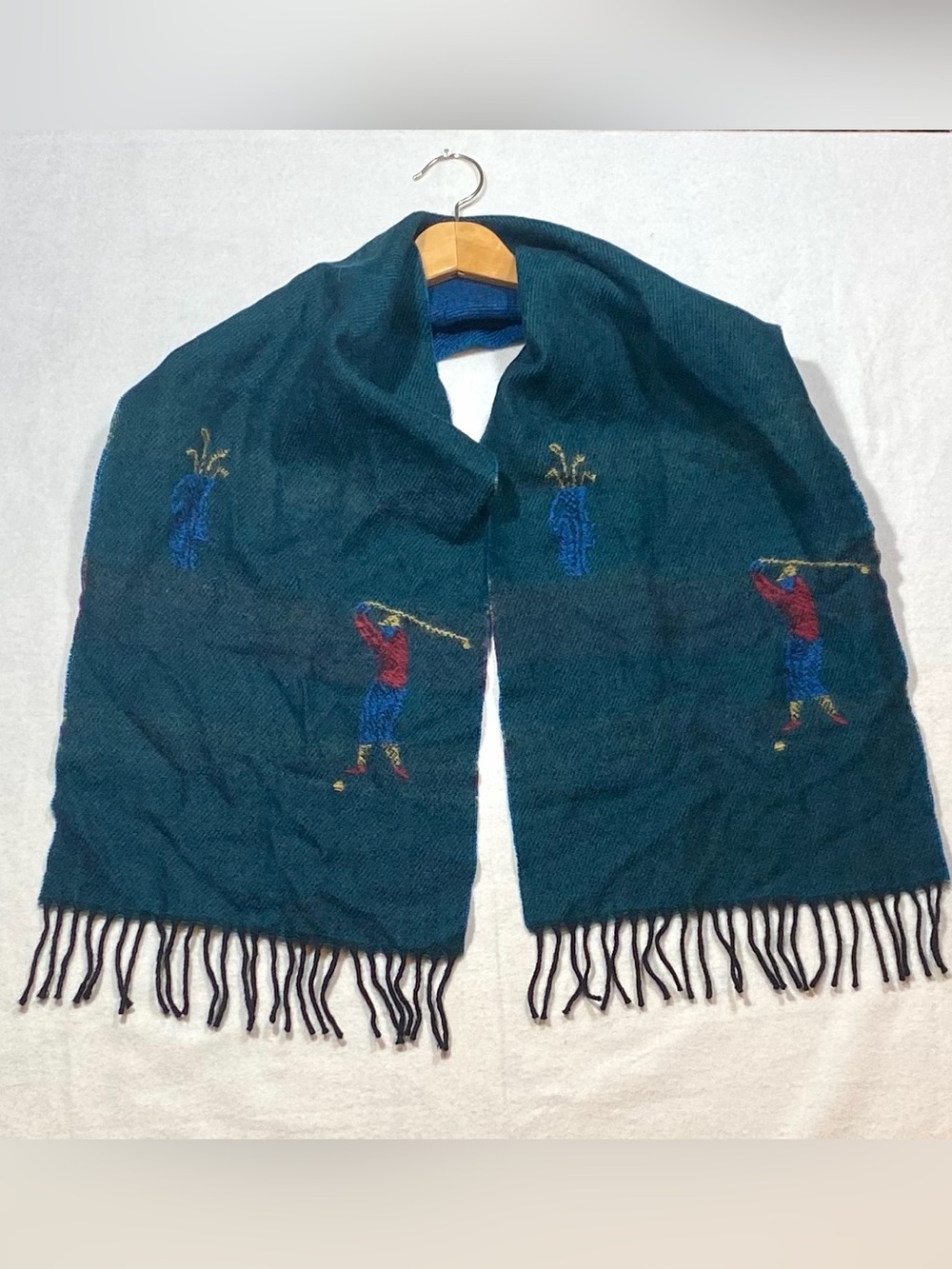 Vintage Share NWT 100% Wool Golfer Scarf Mens Golf Fringe Made in France